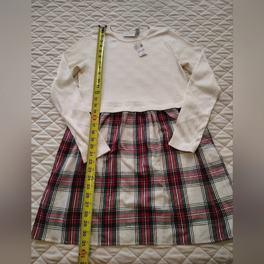 The Children's Place Girls' Long Sleeve Plaid Ribbed Fit and Flare Dress.Size 16